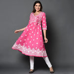 Load image into Gallery viewer, Pink anarkali with side ties and chikankari - Rakhi Apparels
