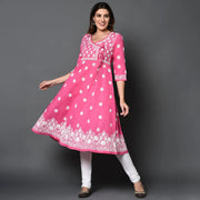 Pink anarkali with side ties and chikankari - Rakhi Apparels