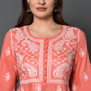 Peach cotton  anarkli with chikankari