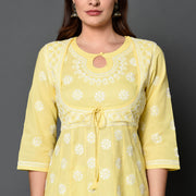 yellow cotton anarkali with chikankari
