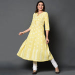 Load image into Gallery viewer, yellow cotton anarkali with chikankari
