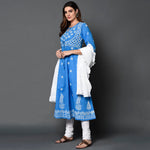 Load image into Gallery viewer, Blue cotton anarkali anarkali with waist coat design
