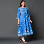 Load image into Gallery viewer, Blue cotton anarkali anarkali with waist coat design
