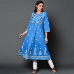 Load image into Gallery viewer, Blue cotton anarkali anarkali with waist coat design
