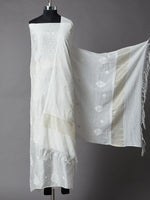 Load image into Gallery viewer, Off white chanderi unstitched kurta with dupatta with chikankari - Rakhi Apparels
