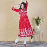 Load image into Gallery viewer, Red cotton chikankari anarkali with waist coat design
