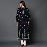 Load image into Gallery viewer, Black cotton anarkali with chikankari
