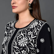 Black cotton anarkali with chikankari