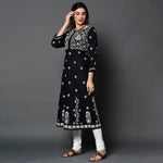 Load image into Gallery viewer, Black cotton anarkali with chikankari
