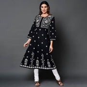 Black cotton anarkali with chikankari
