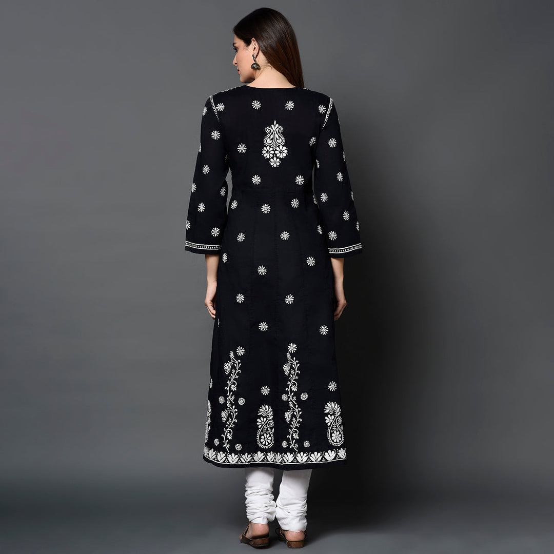 Black cotton anarkali with chikankari