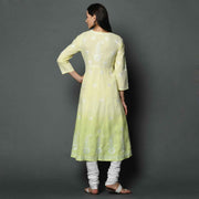 YELLOW/green tie dye cotton anarkali with chikankari