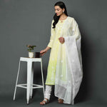 Load image into Gallery viewer, YELLOW/green tie dye cotton anarkali with chikankari
