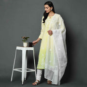 YELLOW/green tie dye cotton anarkali with chikankari