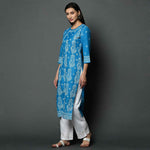 Load image into Gallery viewer, Blue cotton silk side button kurta
