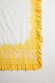 White & Yellow Cotton Mulmul Dupatta with Chikankari Embroidery
