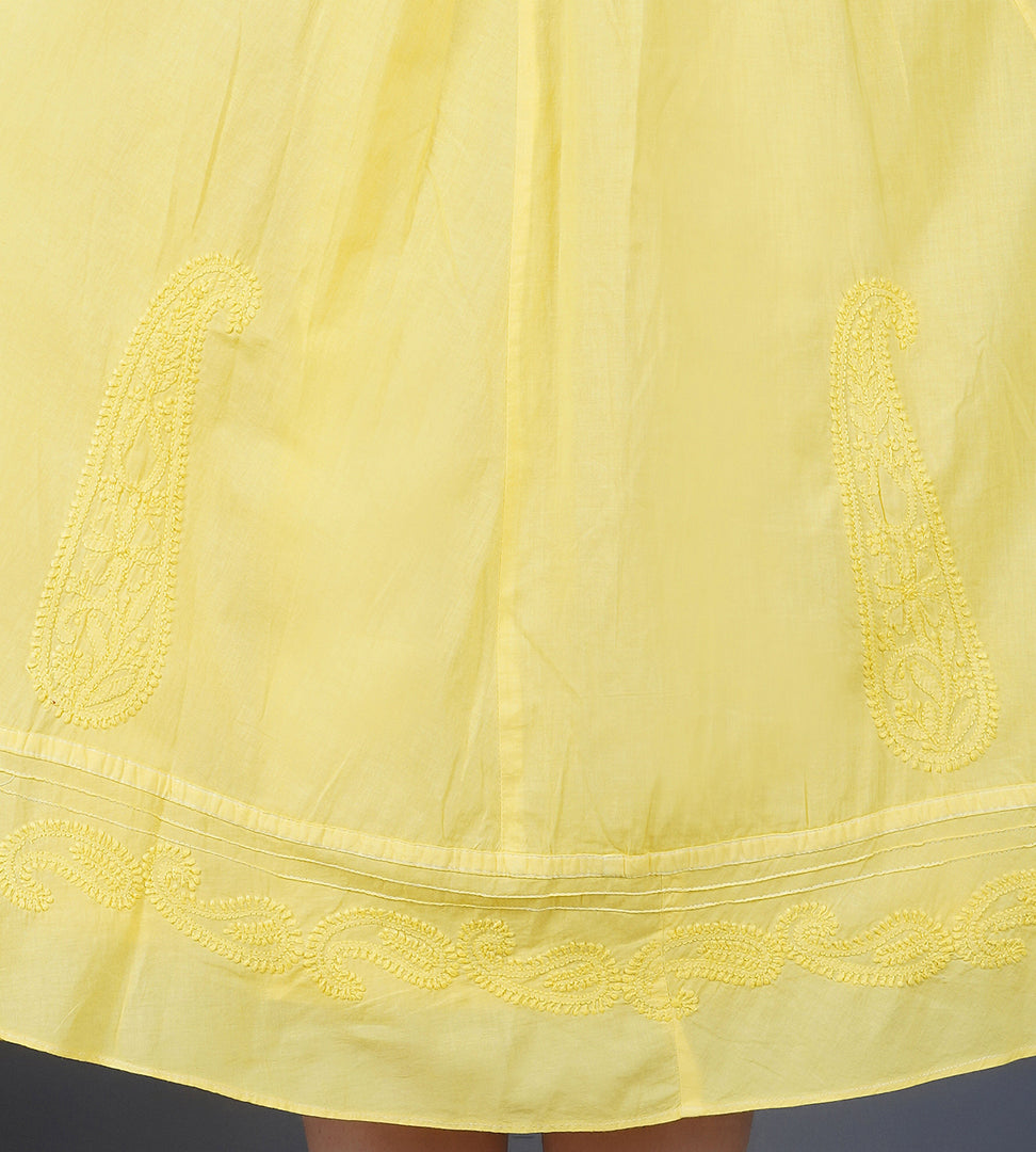White cotton peasents top with mustard chikankari