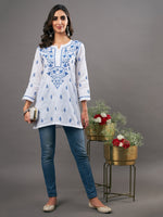 Load image into Gallery viewer, white cotton top with chikankari
