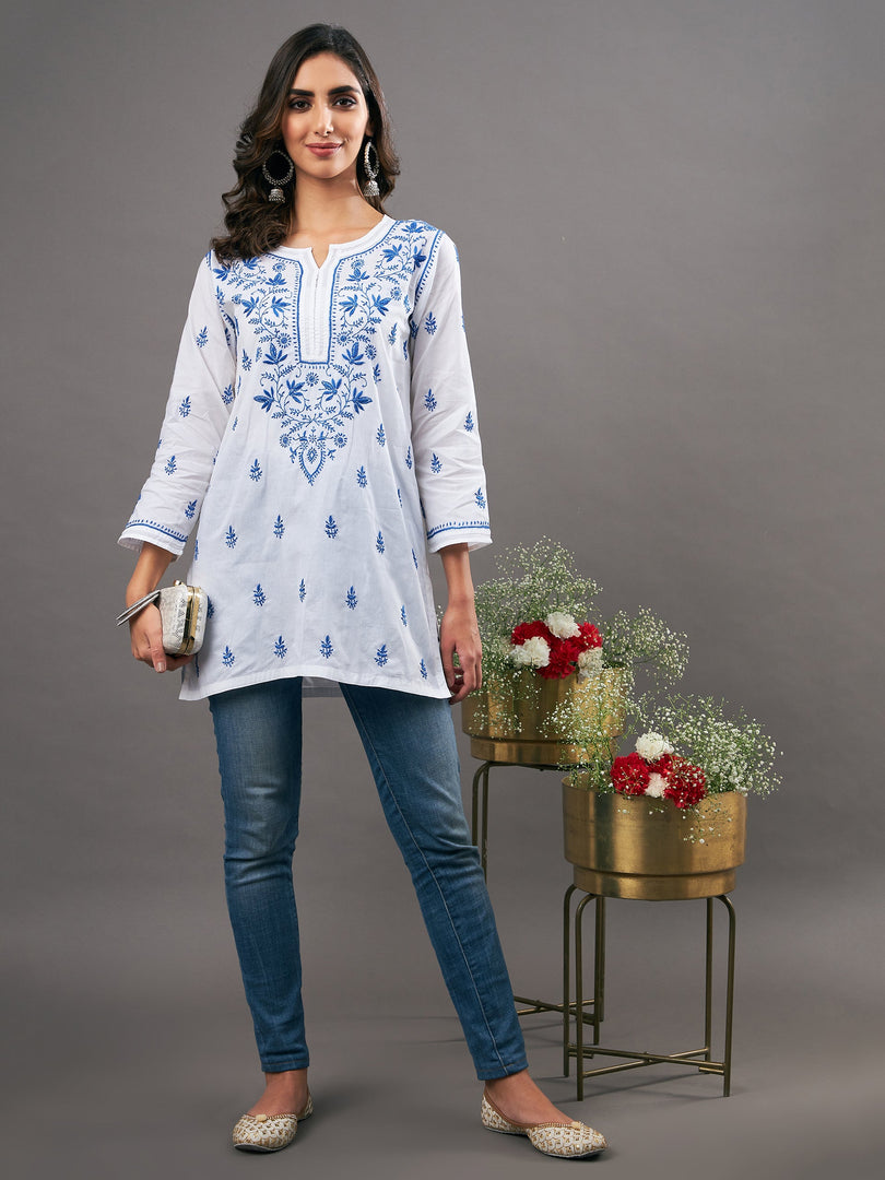 white cotton top with chikankari